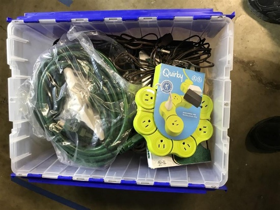 Tote of Extension Cords, Power Strip etc