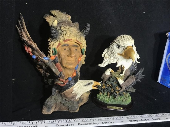 Two Decorative Sculptures Eagle Native American