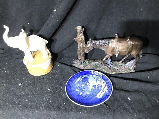 Elephant and Horse Figurines, Plate lot etc