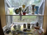 Contents in window including Hall pottery etc