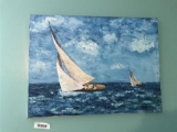 Oil on Canvas Painting of Sailboats Signed B Bennett