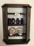 Wooden Wall shelf and contents
