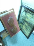 Eastern wooden framed art plus old print