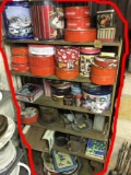 Large Shelf Lot - Antique Tin Items, Old Tins etc