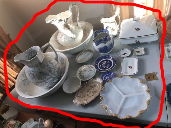 Half Table top of Antique Ceramics Inc. Flow Blue