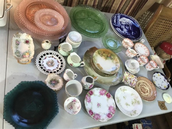 Half Table Top of Antique Glass and Ceramic items