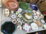 Half Table Top of Antique Glass and Ceramic items