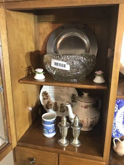 Cabinet Contents Including Sterling Silver Shakers