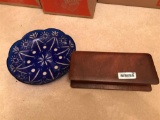 Blue Glass Bowl and Wooden Box
