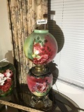 Large Antique Floral Table Lamp Electrified Oil