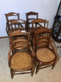 Set of 6 c. 1900 Dining Room Chairs Cane Bottom