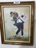 Oil on Canvas Original Painting Clowns Golf Signed