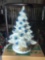 Vintage Ceramic Christmas Tree White w/Bluebirds