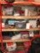 4 levels of assorted garage shelf items - Christmas