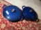 Two Cast Iron Pans with Lids Nice Blue Enamel