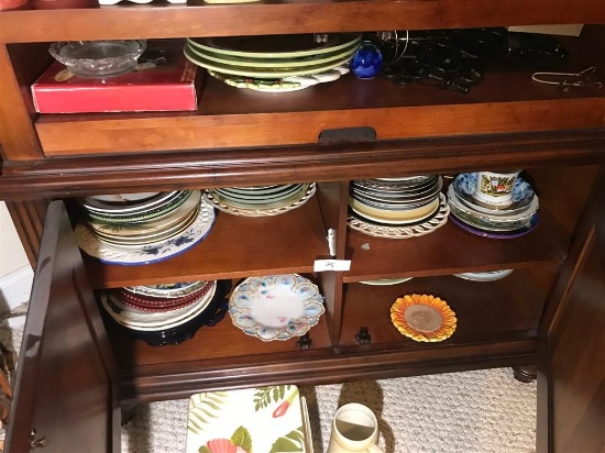 Large Lot Assorted Collector Plates Etc on Shelf