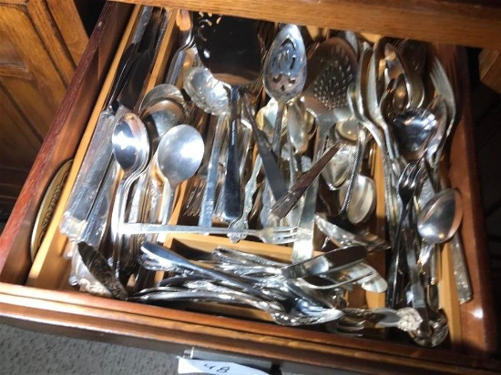 Drawer Filled with Vintage Silverplate Flatware