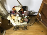 Antique Doll Stroller w/Cart and Group of Dolls