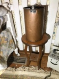 Antique Copper Bucket + Wooden Pedestal Table