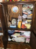 Contents of Cabinet Lot - Linens, Trains & More