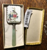 Vintage Jade Handled Chinese Mirror w/Bird in Box
