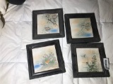 Group Lot 4 Vintage Framed Tiles Japan