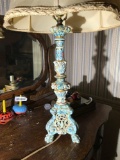 Mid Century Italian Capodimonte Lamp Blue Porcelain