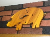 Vintage Folky Wooden Pig Clock