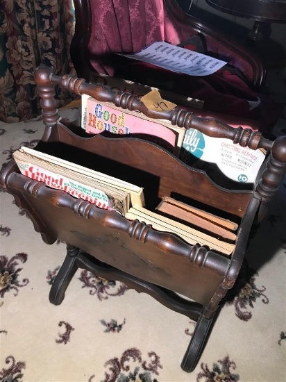 Vintage Wooden Magazine Rack and contents