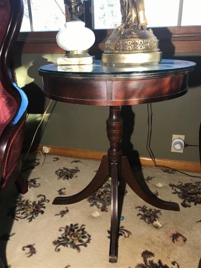 Antique Duncan Phyfe Lamp Table w/Glass Top Cover