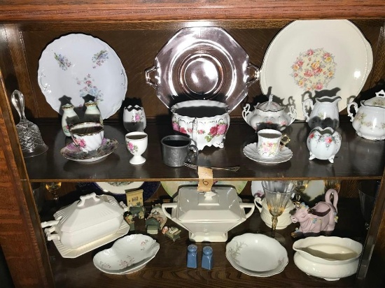 Two Shelf Lots Antique Glass, China Porcelain etc