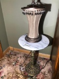 Antique Marble Topped Table w/Brass Base + lamp