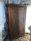 Antique Oak Tall Wardrobe or Cabinet w/Shelves