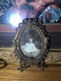 Antique Ornate Brass Picture Frame w/Baby Photo