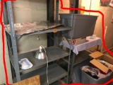 Two Metal Shelves, Linens, Tote etc