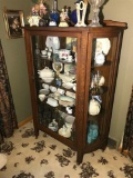 Antique Oak Large China Display Cabinet Curved