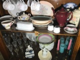 Two Shelf Lots Antique Glass, China Porcelain etc