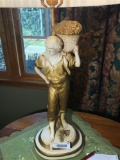 Vintage Italian Ceramic Lamp Boy Carrying Load