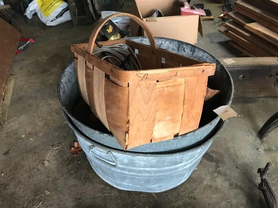 2 Galvanized Tubs + Basket