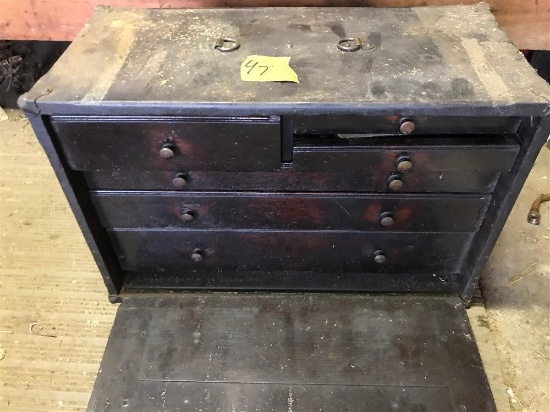 Antique machinists toolbox with contents