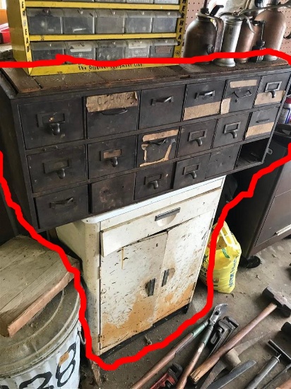 Grey Metal Tool Sorter + White Cabinet