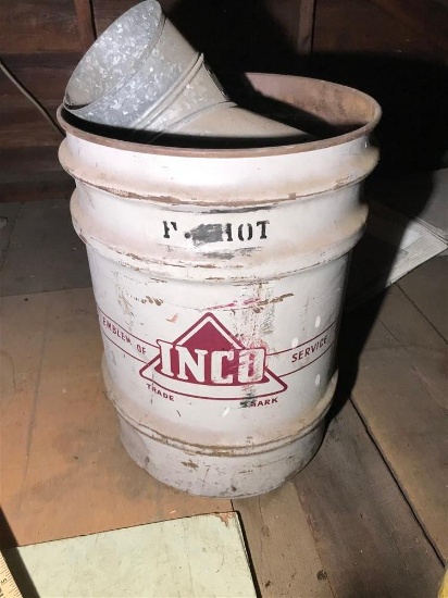 Vintage Inco Metal Industrial Barrel
