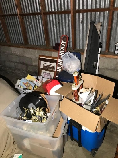 Large Lot assorted items, household, trophies etc