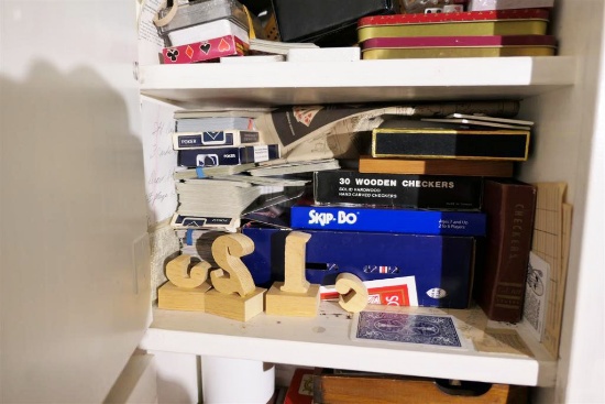 Cupboard Lot of Xmas, Games, decorative items