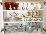 3 Kitchen Shelves Vintage Antique China, Glass etc