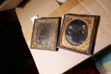 2 Antique tintype photos in half cases