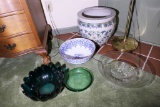 Lamp, planter, four glass bowls lot - nice