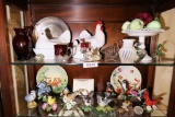 2 Shelves VIntage Glass, Ceramics, Lennox Birds