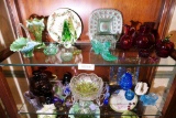 2 Shelves Vintage Glass Fenton, Ruby, Blue etc