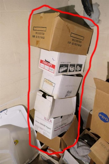Stack of Boxes Containing Hats, Clothing